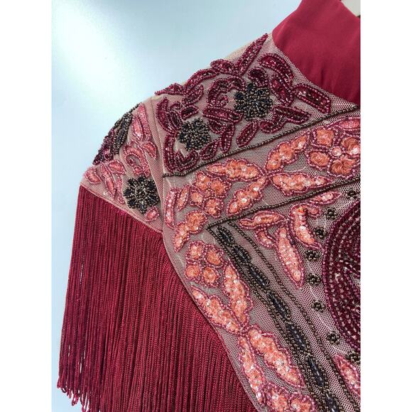 Nasty Gal Alexandra Red Fringe Beaded Embellished Dress Size 2 New - Picture 5 of 8